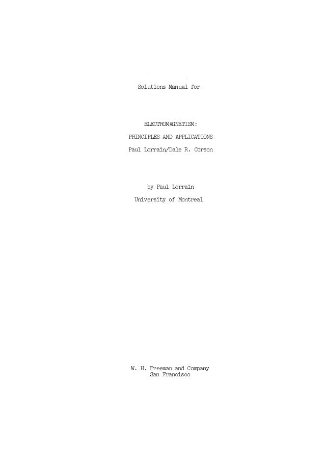 Electromagnetism: Principles and Applications: Solutions Manual